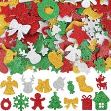 JULBEAR 300Pcs Christmas Glitter Foam Stickers for Xmas Crafts Party Favors