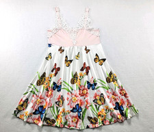 Cottagecore Fairy Dress Womens M Pink A Line Lace Overlay Butterfly Floral