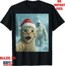 Funny Cat Santa Hat Yeti Christmas Snow Meme Cool Selfie T-Shirt, Unisex Tee