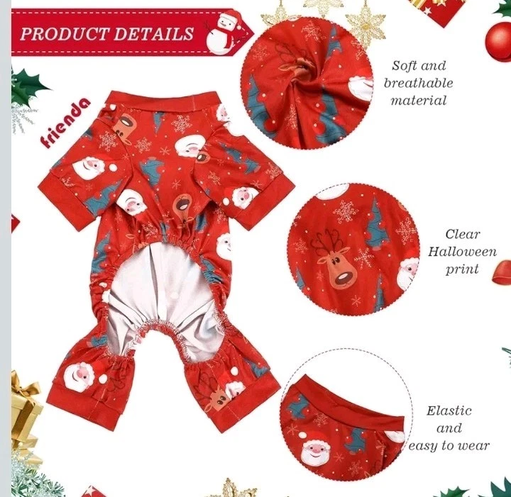 3 Pieces Christmas Dog Pajamas Dog Jumpsuit Santa Snowman Pet Clothes 7.7-9.9lb  - Image 2 of 4