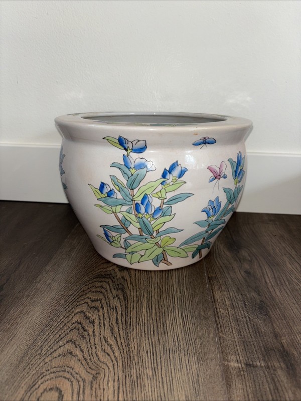 Chinese Vintage Fishbowl Porcelain Floor Planter 9.75”