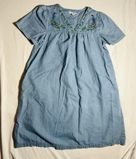 Womens Go Softly Patio Dress Blue Medium Peacock Embroidered Pockets