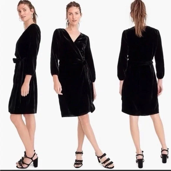 Vestido de festa J.Crew feminino veludo preto sólido forrado verdadeiro envoltório tamanho 6 excelente estado usado - Imagem 4 de 4
