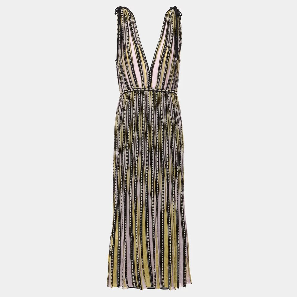 M Missoni Yellow Black Patterned Lurex Knit Sleeveless Midi Dress L - Image 1 of 4