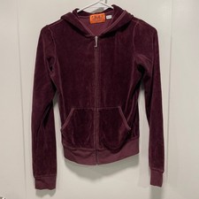 Juicy Couture Burgundy Velour Zip Up Hoodie Y2K Maroon Sweatshirt 10162 Small