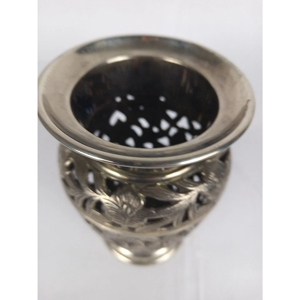 Heavy Metal Vase Stainless Steel Decorative Flower Vase 8 In Intricate Metalwork - Image 2 of 4