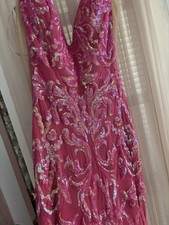 Jovani Pink Sequin Lace Long Mermaid Gown Dress Size 4 Sleeveless V-Neck