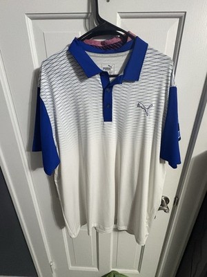 Puma Mens Dry Cell White & Blue Performance Poly & Spandex Golf Shirt Size XL/TG