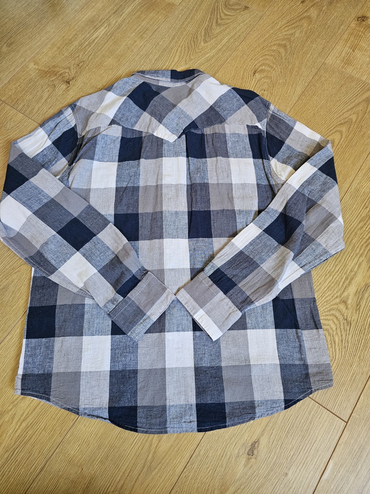 Levi's Mens Large Pearl Snap Western Shirt Plaid Buffalo Check Linen Blend Blue image 9