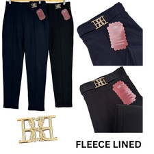 Womens FLEECE LINED Stretch Smart Pull On Slim Fit Office Work Trousers Leggings
