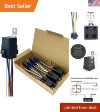 5 Pack 40/30 AMP 12V DC Waterproof Relay Kit with Heavy-Duty Pigtail, 5-PIN S...