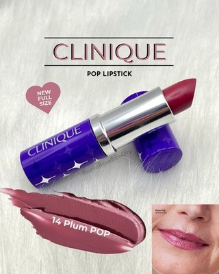 CLINIQUE Pop Lip Colour + Primer Lipstick in 14 PLUM POP Full Size NWOB LE Case