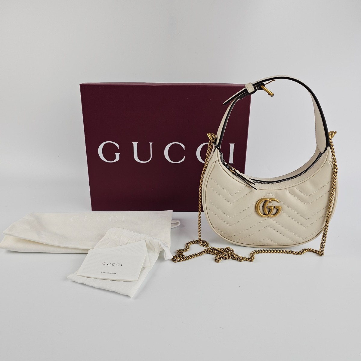 GUCCI GG Marmont Small $1610 White Leather Shoulder Bag New