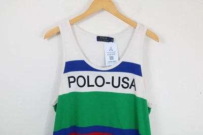 Polo-Ralph-Lauren tank top | Vintage Polo-USA striped graphic white blue green r - Image 1 of 4