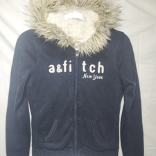 Abercrombie and Fitch Faux Fur Full Zip Hoodie Kids Size XL Insulated Y2K Blue