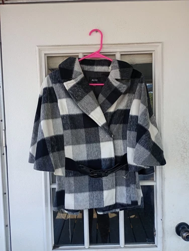 Giacca con cappuccio Alyx misto lana bufalo a quadri con cintura nera taglia large