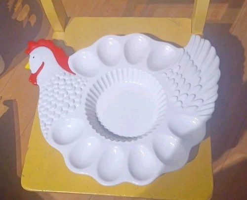 Teleflora Ceramic Chicken Egg Plate Vintage Deviled Eggs Farmhouse Kitchen Decor
