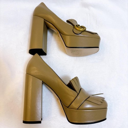 GUCCI Pumps Heel Size EU 36.5 US 6.5 GG Marmont Fringe Beige Women - Picture 8 of 10