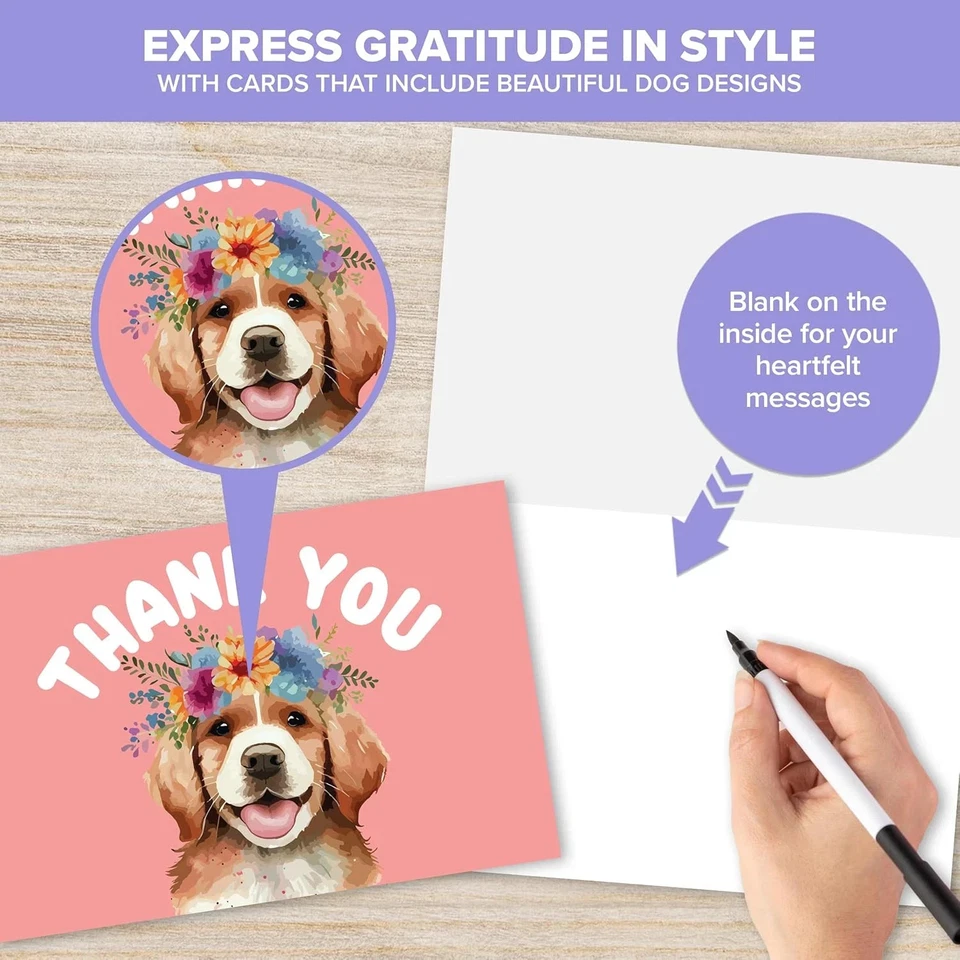 24 Pack 6X4In Dog Thank You Cards with Envelopes and Stickers, 12 Adorable Desig - Image 3 of 4