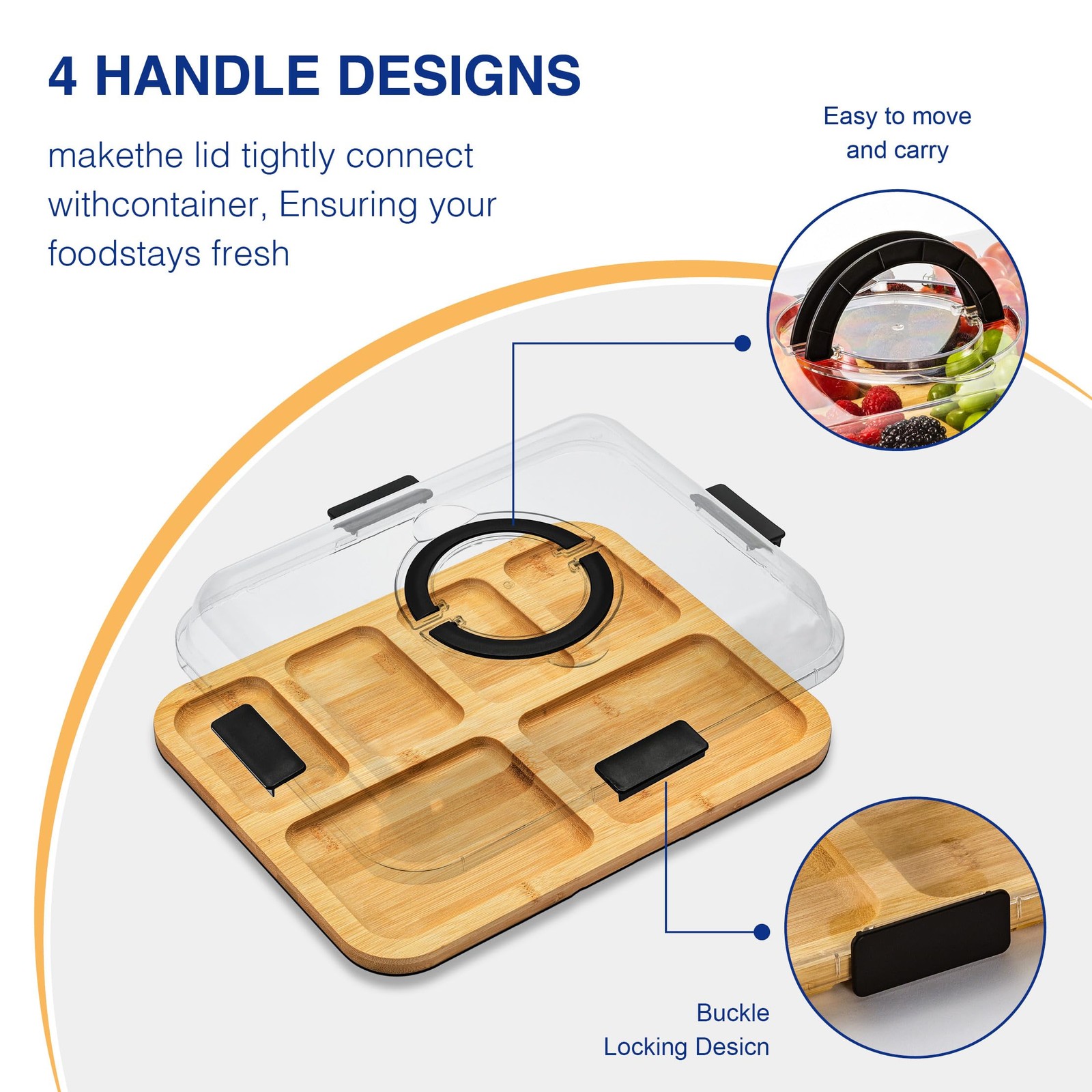 Charcuterie Board with Clear Lid, Travel Portable Cheese Board Charcuterie Bo...