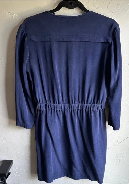 Theory Brunella Zip-Pocket Basque Stretch Silk Dress Navy Blue Quiet Luxury Sz 6 - Image 4 of 4