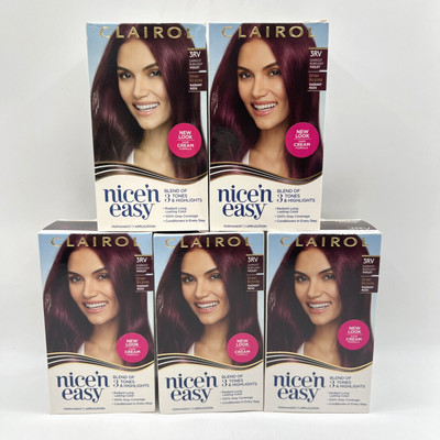 Clairol Nice N' Easy Permanent Hair Dye, 3RV Darkest Burgundy Violet 5 Pack