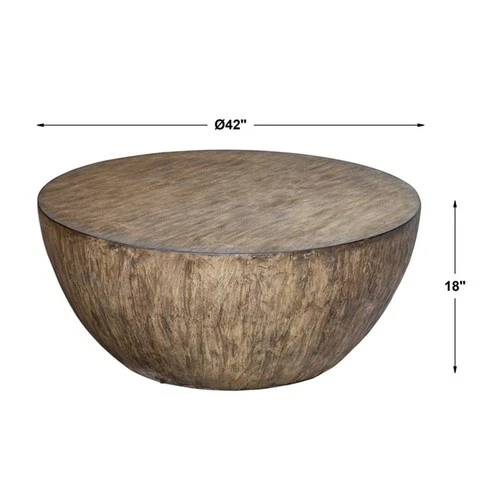Uttermost Lark Round Transitional Wood Coffee Table in Aged Walnut - Picture 7 of 7
