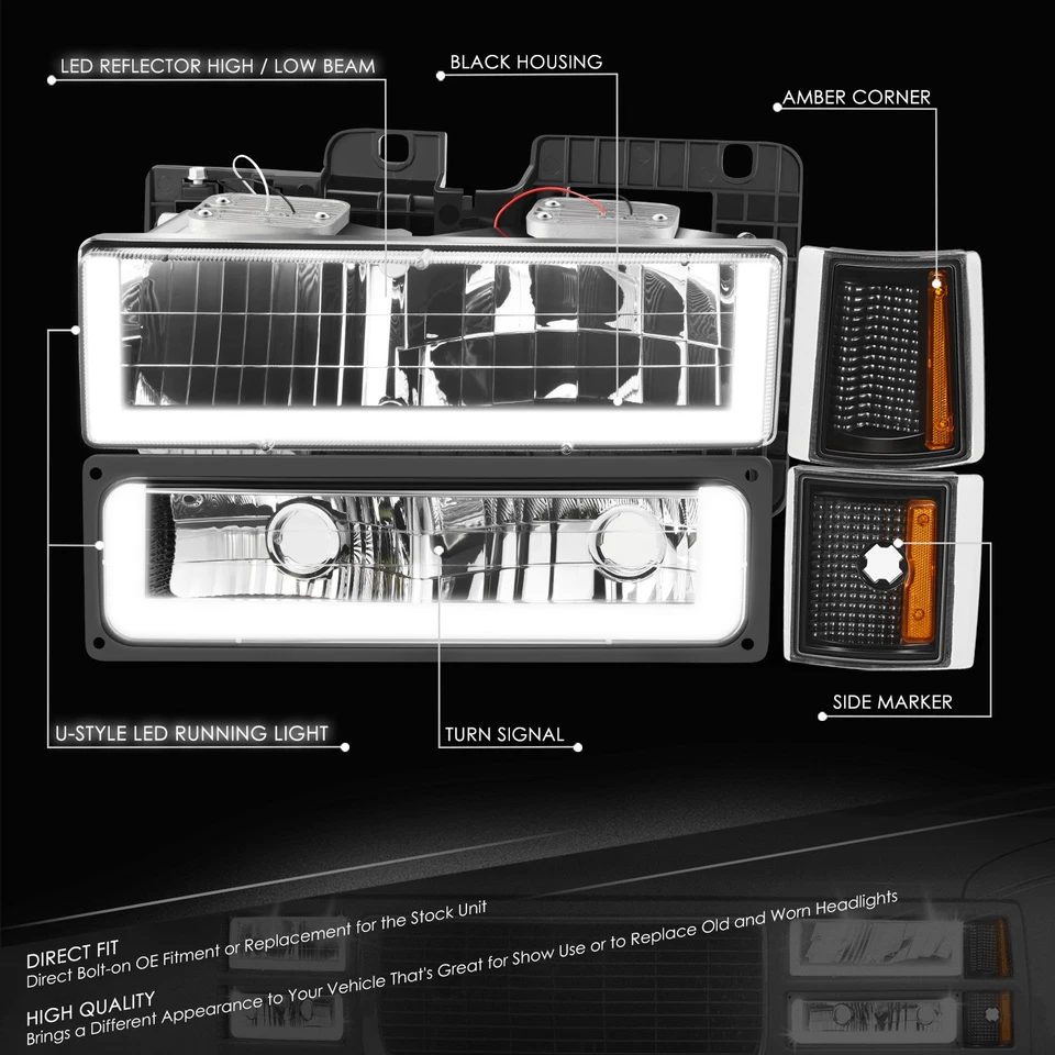 Faro LED DRL Fit 94-00 GMC C/K 1500-3500 estilo U + señal + lámpara de esquina ámbar Foto 2 de 4