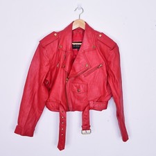 Women's Vintage 80s/90s Wilsons Red Real Leather Cropped Biker Jacket Size Large