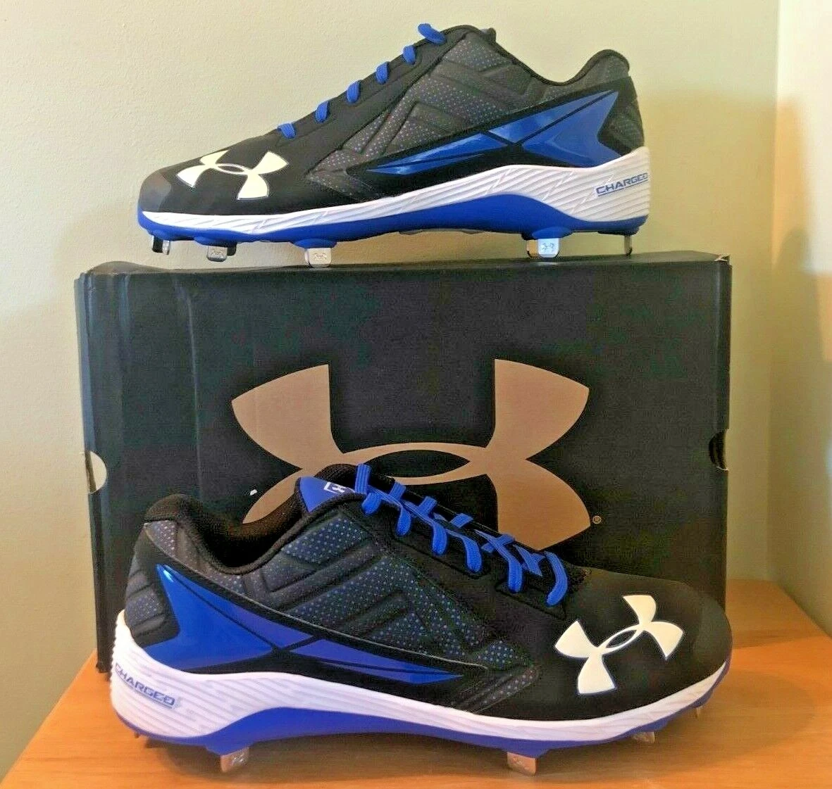 Under Armour UA Yard Low ST Men s Baseball Cleats Black Blue Size US14 NEW