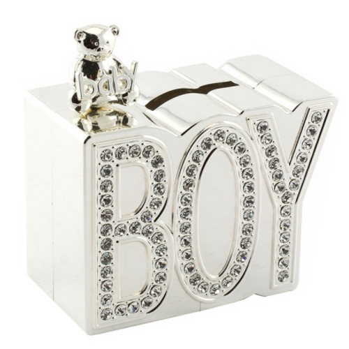 BOY-DIAMANTE-MONEY-BOX-SILVER-PLATED-CHRISTENING-GIFT-BABY-SAVINGS-COINS-NEW