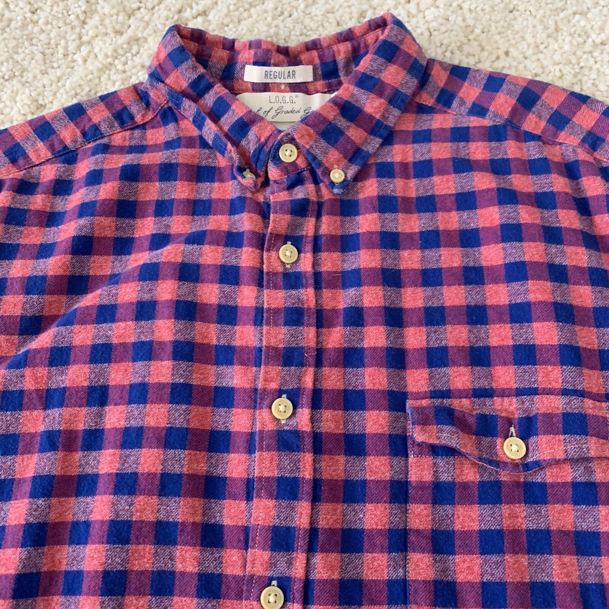 H&M LOGG Flannel Shirt Mens XL Red Blue Check Plaid Long Sleeve