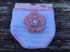 So Dorable Hand Crocheted Diaper Cover 0-6M Flower Pink White Photography Prop