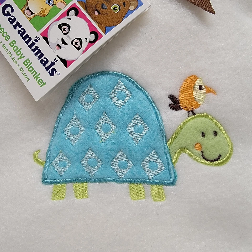 Manta de bebé Garanimals tortuga pájaro polar blanco verde puntada en los bordes - Nueva Foto 2 de 4