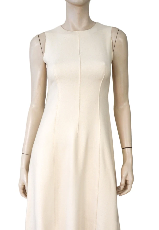 Vintage Y2k DKNY sz 4 Ivory Wool Tweed Tulip Hem Maxi Dress with Exposed Seams - Image 2 of 4