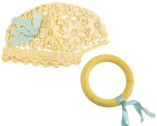 Antique Crochet Baby Bonnet Hat and Rattle