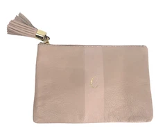 G.I.L.I. Pebble Leather Tassel Ballet Pink Pouch Clutch Bag Monogram Initial C