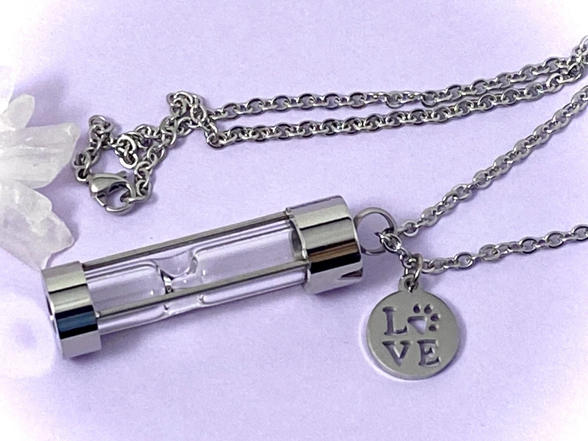 Pet Cremation Jewelry Urn Necklace Hourglass for Ashes Dog Cat LOVE Paw Print