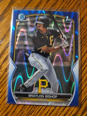 Braylon Bishop 1st - 2023 Bowman Chrome Blue RayWave Refractor #/150 BCP-90