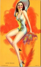 MUTOSCOPE PINUP - "WHATER PROOFED"  - DeVORSS - TG - VINTAGE ARCADE CARD