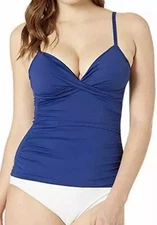 Ralph Lauren Tankini Swim Top Womens 16 Blue Adjustable Strap Padded Ruched