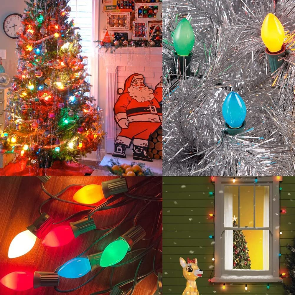 25 Pack C7 Christmas Replacement Bulbs Vintage Multicolor Christmas