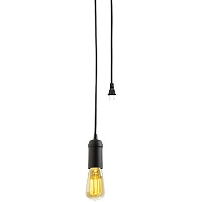 Edison 1-Light Plug-in Pendant, Matte Black, Black Woven Fabric