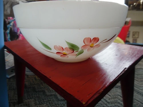 Vintage Fire King handpainted ovenware pink rose bowl #16