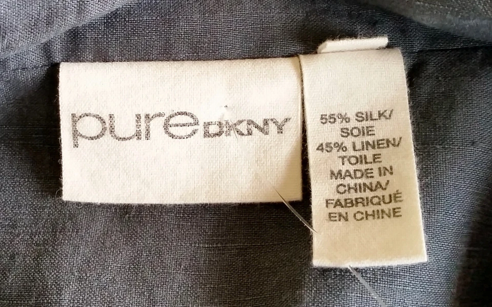 NUEVO CON ETIQUETAS DKNY PURE Azul Gris Seda Lino Chaqueta Blazer P Petite Donna Karan $275 Foto 4 de 4