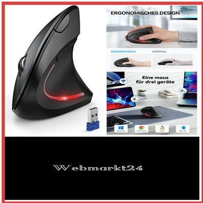 TECKNET Ergonomic Wireless Vertical Mouse, 6 Anpassungsebenen & 4800 DPI