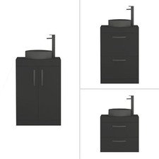 Bathroom Vanity Unit Countertop Wash Basin Matt Black Floor Standing Wall Hung