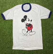 Vintage 70s 80s Disney Mickey Mouse Ringer Shirt NEW Size M White