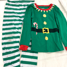 Shelry 2 piece green stripe Christmas Holiday Elf pajamas boys girls sz 7