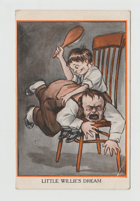 Little Willie's Dream - Boy Spanking Father - Vintage Comic Postcard 1560